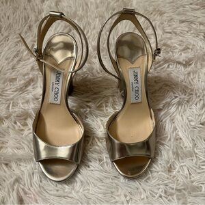 Jimmy Choo Miranda Ankle Strap Metallic Gold Silver Open-Toe Sandals 6